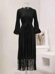Elegant Fringe Hem Plissé Dress