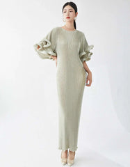 Luxury Pleated Flare Sleeve Dress