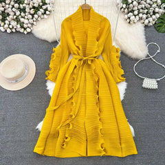 Elegant Ruffle Sleeve Pleats Coat