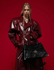 Unisex Extra Long Patent Faux Leather Trench Coat