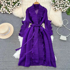 Elegant Ruffle Sleeve Pleats Coat