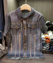 Denim Pleated Blouse & Wide Leg Pants