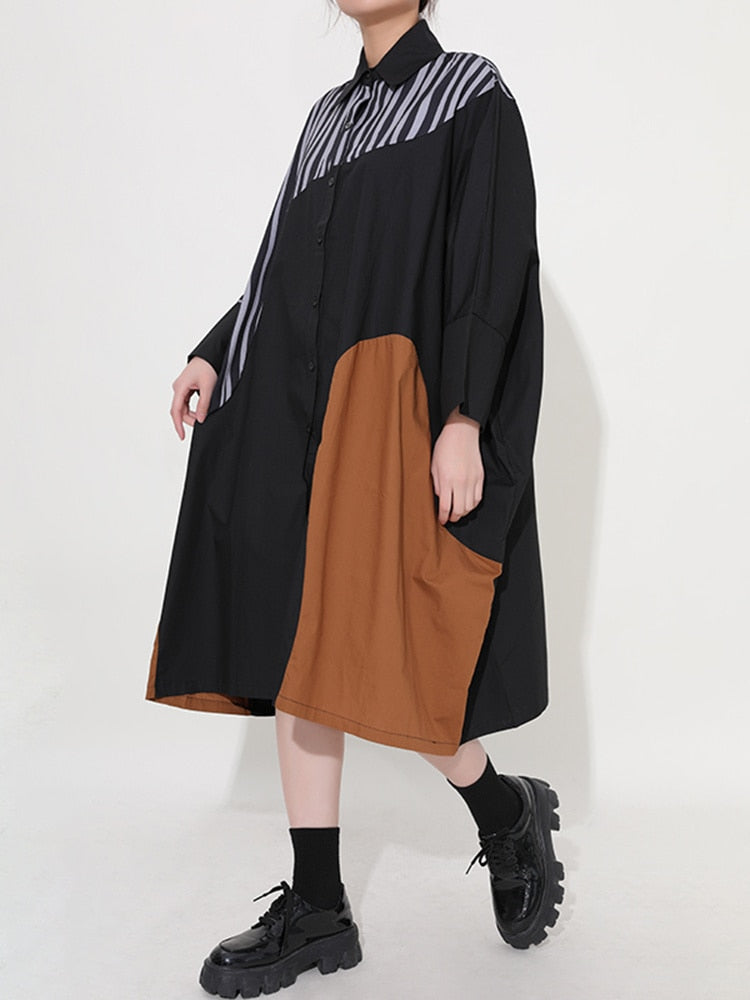 Modern Chic Oversized Blouse Mid Calf Dress