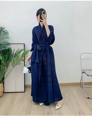 Couture Plissé Pleated Belted Robe Coat