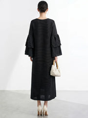 Luxury Ruffle Sleeve Plisse Dress