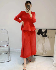 Formal Plissé Peplum Skirt Set