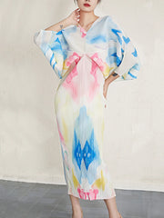 Women's Cotton Candy Batwing Sleeve Pleated Midi Dress