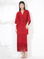 Truly Pleated Couture Long Skirt Suit Set