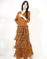 Plissé Japanese Fringe Midi Dress