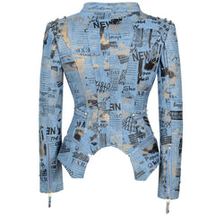 Stylish Newspaper Motorcycle Biker Studded Jacket