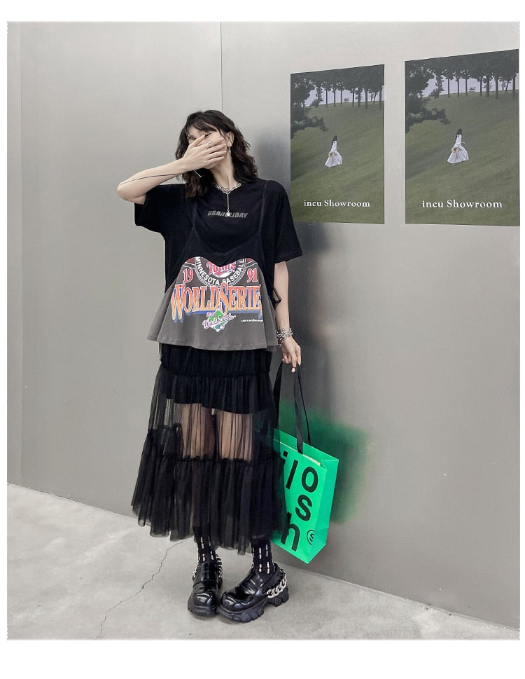Vintage Black T-Shirt & Sleeveless Dress 2-Piece Set