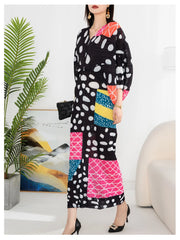 Women's Polka Dot Batwing Sleeve Pleated Midi Dress