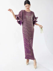 Luxury Pleated Flare Sleeve Dress