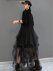 HEYFANCYSTYLE Luxe Mesh Black T-Shirt Dress