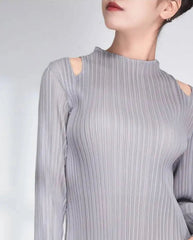 Plisse Cutout Shoulder Dress