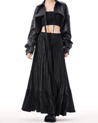 Pleated Crepe Maxi Skirt