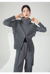 Women's 2 Piece Casual Pleated Jacket and Pants Set