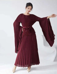 Elegant Formal Pleated Blouse & Skirt