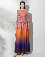 Floral Appliqué Pleated Dress