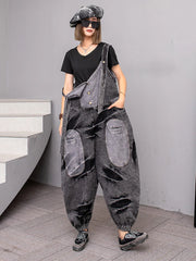 Women's Elegant Gray Denim Oversized Overalls