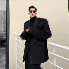 Men's Luxury Oversized Blazer with Faux Fur Sleeves