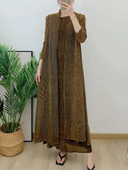 Luxury Pleats Dress & Coat Set
