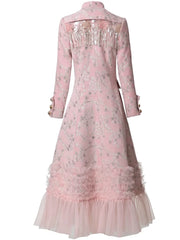 Elegant Floral Jacquard Coat With Tulle