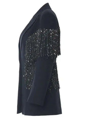 Luxury Sequin Fringe Navy Blazer