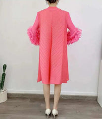 Luxury Pleated Floral Ruffle Dress