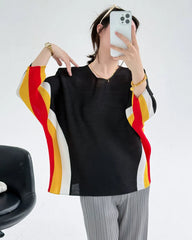 Luxe Plissé Dolman-Sleeve Top