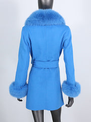 Women's Shawl Collar Fox Fur Wool & Cashmere Coat