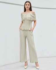 2-Piece Metallic Plissé Pant Set