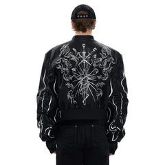 Men's Leather Embroidered Bomber Jacket