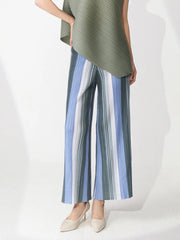 Striped Pleated Wide Leg Pants - Palazzo Style