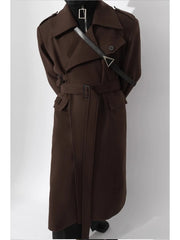 Men's Rich Brown Designer Wool Trench Coat