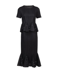 Pleated Pearl Peplum Skirt Set