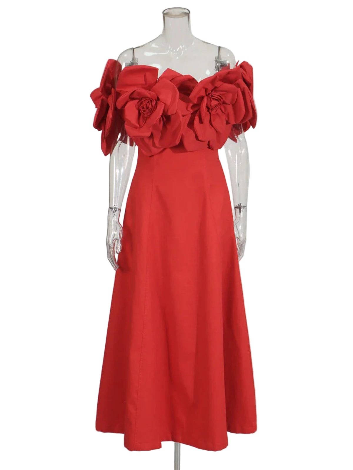 Luxury Off-Shoulder 3D Bloom Dress