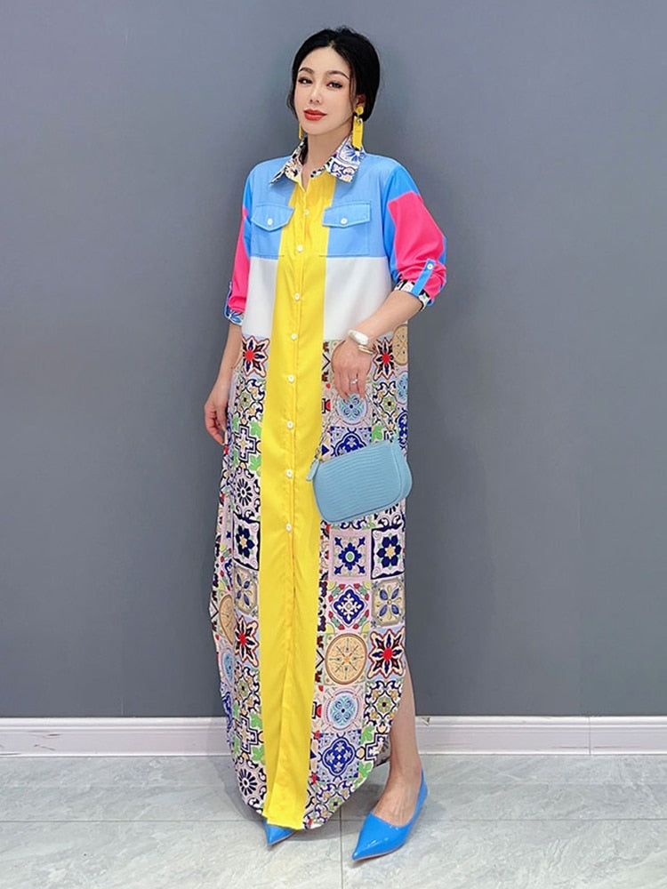 Couture Bohemian Long Sleeve Blouse Maxi Dress