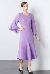 Elegant Pleats Bell Sleeve Dress