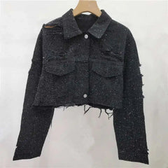 Women's Denim Embellished Cropped Jacket