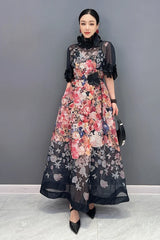 HEYFANCYSTYLE Elegant Long Dress with 3D Floral Accents