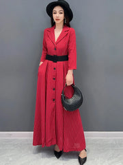 Women's Casual Red Short Sleeve Stripe Long Dress