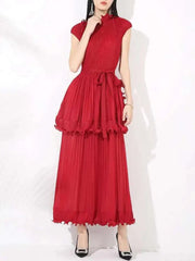 Pleated Sleeveless Ruffle Dress