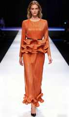 Peplum Ruffle Plissé Skirt Set