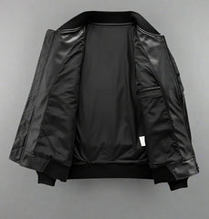 Men's Black Faux Leather Multi-Pocket Cargo Jacket