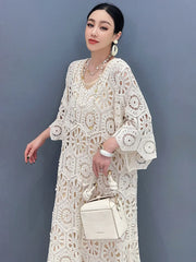 HEYFANCYSTYLE Korean Style Crochet Oversized Sleeves Dress