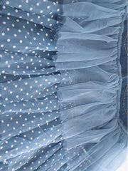 Luxe Denim and Tulle Ruffled Long Skirt