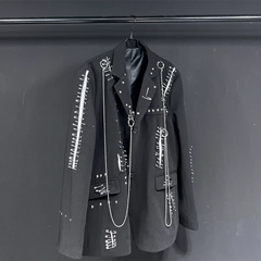 Men's Luxurious Blazer with Safety Pins and Chains