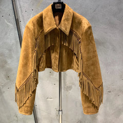 Luxury Leather & Suede Fringe Crop Jacket