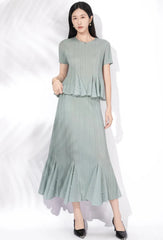 Pleated Pearl Peplum Skirt Set